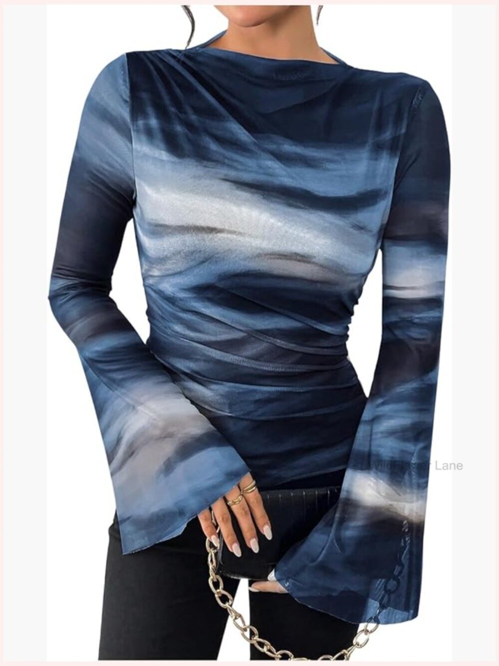Tie Dye Bell Sleeve Elegant Top Flare Sleeve Mesh Dressy Top